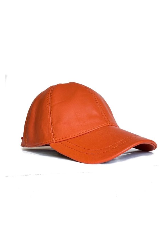 Leather Baseball Cap 100% Real Lambskin Leather Orange Color