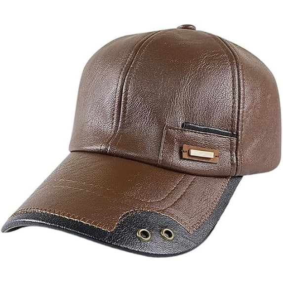 Leather Baseball Cap 2026,Warm Windproof Adjustable Hat with Fleece Lining,Stylish Outdoor Cap for Fall and Winter,Comfortable Breathable Design for Men,Travel,Sports,and Daily Wear-C