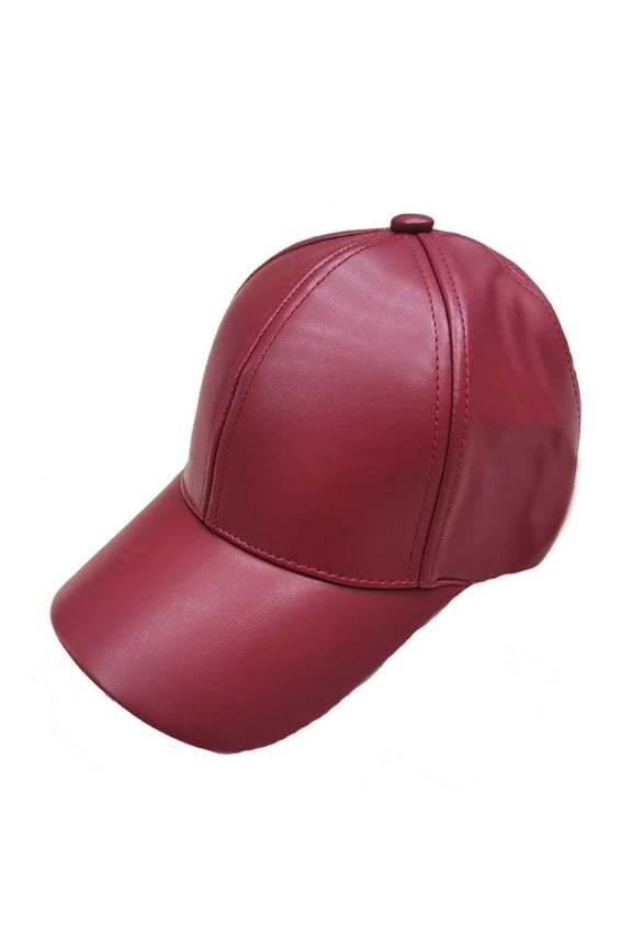 Leather Baseball Cap for Men and Women, PU Leather Adjustable Peaked Cap with Classic Curved Brim, Stylish Unisex Casual Hat for Daily Fashion, Outdoor, and Streetwear Wine