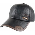 thumbnail image 1 of Leather Baseball Caps Leather Baseball Caps for Men PU Adjustable Structured Hat Winter Gift Black, 1 of 6