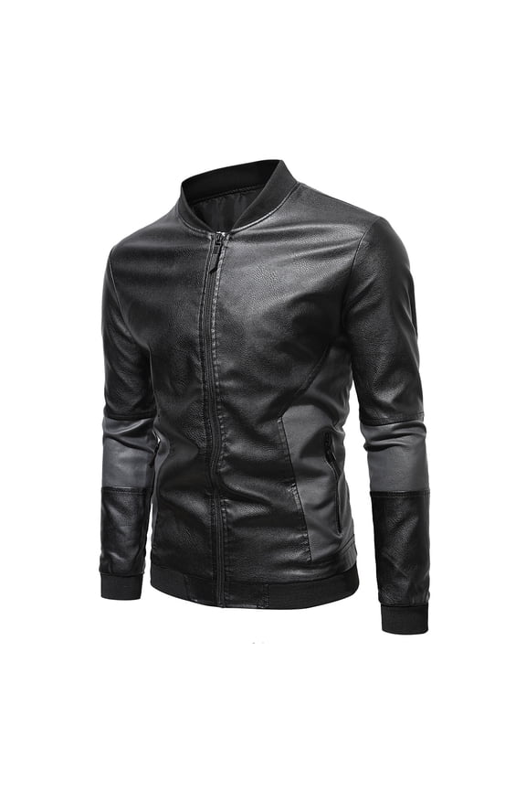 Leather Baseball Uniform Men's Stitching Jacket Simple Casual PU Coat