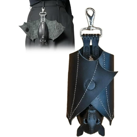 Leather Bat Coin Purse - 4 Inch Folded Size 14 Inch Wingspan Gothic Design Zippered Pouch for Coins Keys Essentials