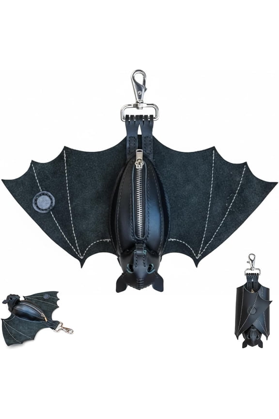 Leather Bat Coin Purse - Handcrafted 14 Inch Wingspan Gothic Coin Purse Suede Stitched for Daily Use