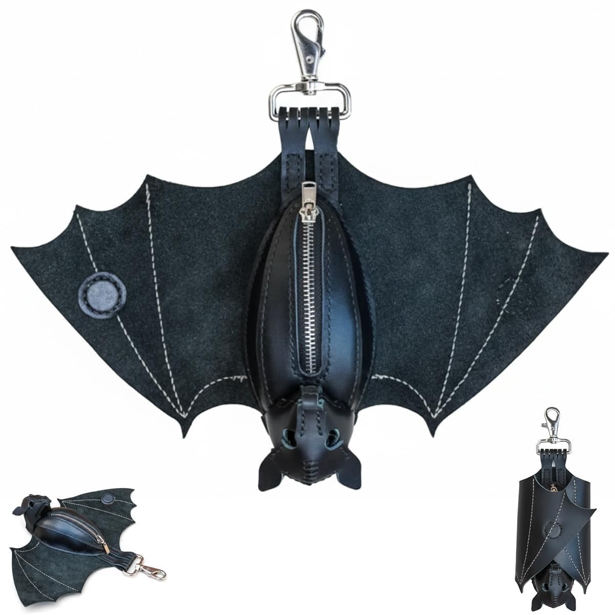 FooShienHome, Leather Bat Coin Purse, Black, Handmade Gothic Design ...