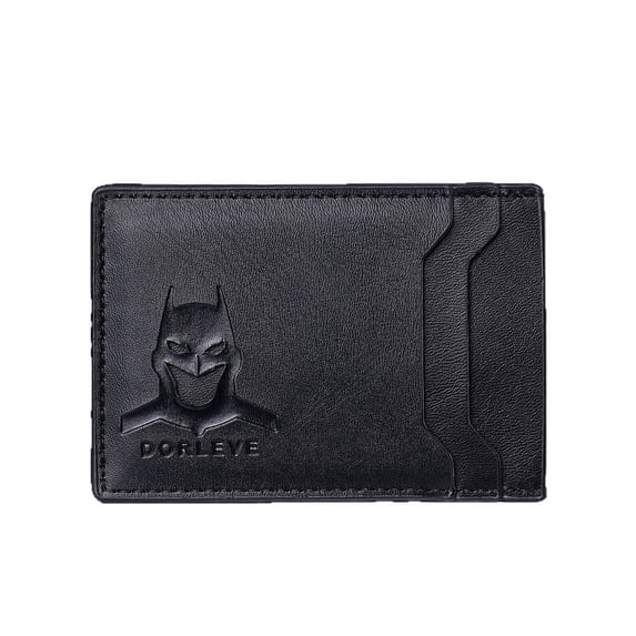 Leather Bat Wallet for Men Personalized Hero Mask Design Bat Card Bag Multifunction Man Bat Billfold(Black)