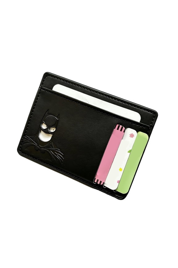 Leather Bat Wallet for Men Personalized Hero Mask Design Bat Card Bag Multifunction Man Bat Billfold(Black)