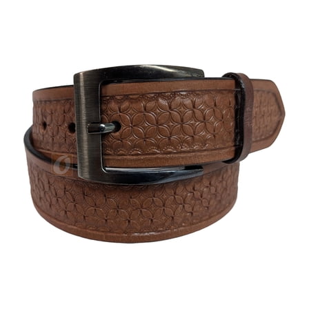 Leather Belt Casual Work Western Wear Cowboy Pinwheel Tooled Tan - 32