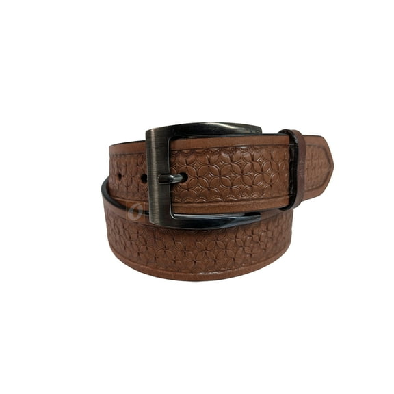 Leather Belt Casual Work Western Wear Cowboy Pinwheel Tooled Tan - 34