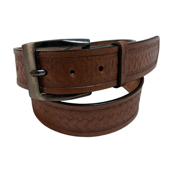 Leather Belt Office Work Wear Men Jean Trouser Women Scale Tooled Tan - 32