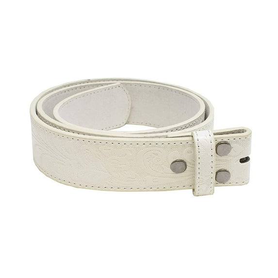 Leather Belt Strap with Embossed Western Scrollwork 1.5" Wide with Snaps White-XL