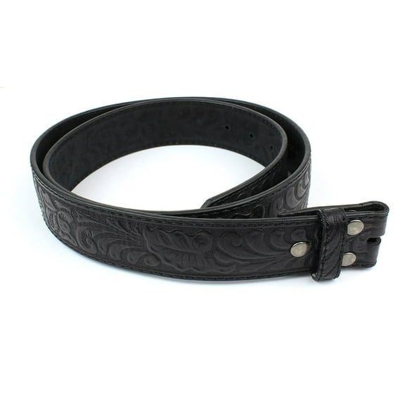 Leather Belt Strap with Embossed Western Scrollwork 1.5" Wide with Snaps X-Large (40-42) Black