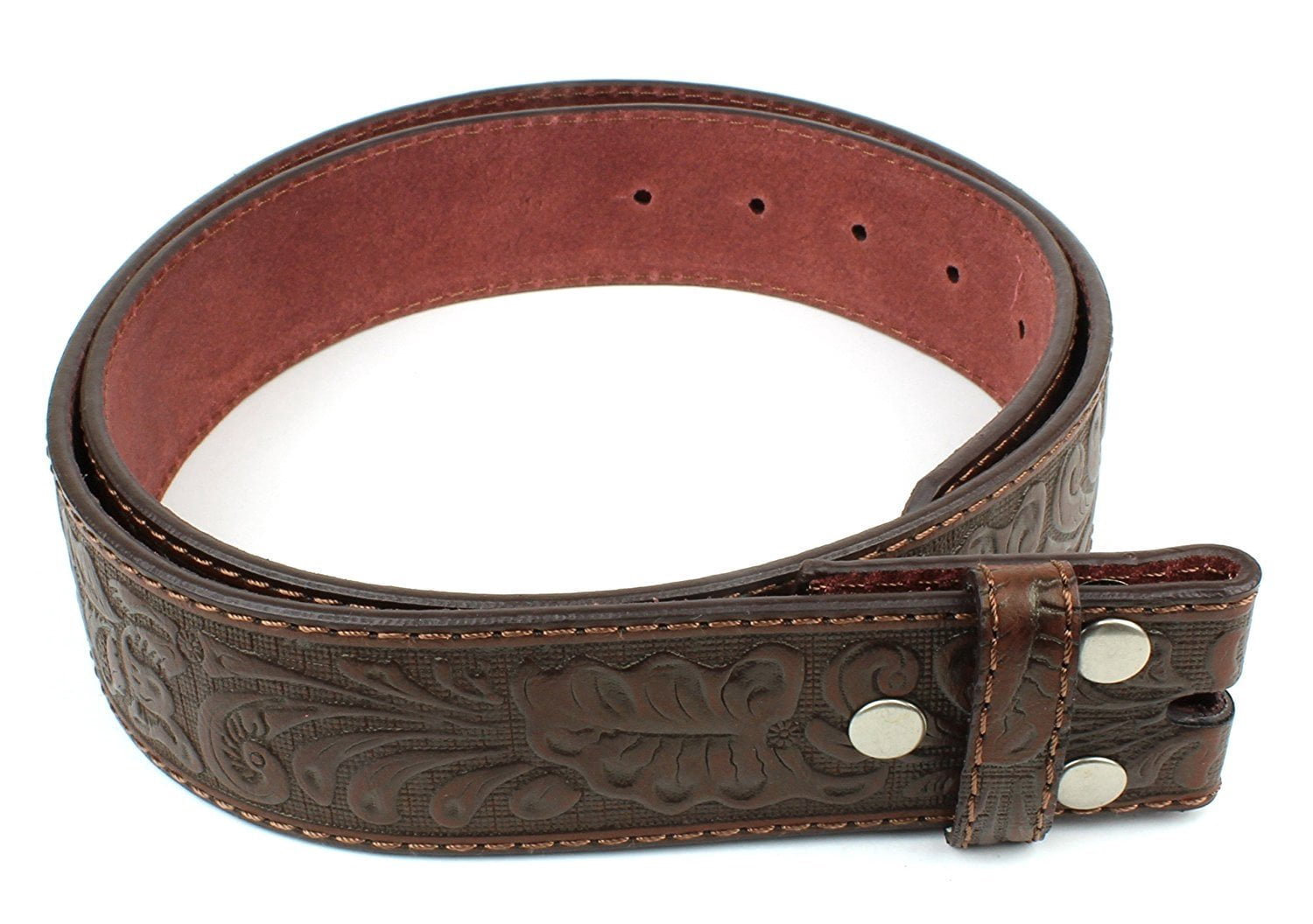 Leather Belt Strap with Embossed Western Scrollwork 1.5