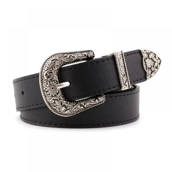 Leather Belts Ladies Vintage Western Design Black Waist Belt for Pants Jeans Dresses