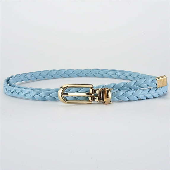 Leather Belts Women Braided Pu Leather Narrow Thin Buckle Strap Waist Belt All Waistband,Blue Polyester Belt