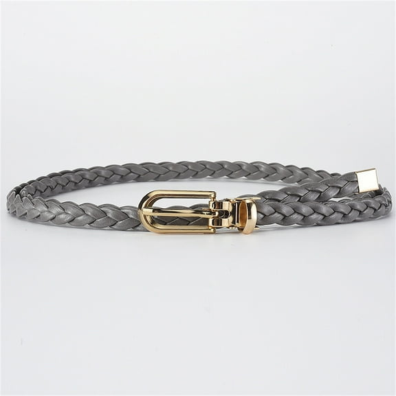 Leather Belts Women Braided Pu Leather Narrow Thin Buckle Strap Waist Belt All Waistband,Gray Polyester Belt