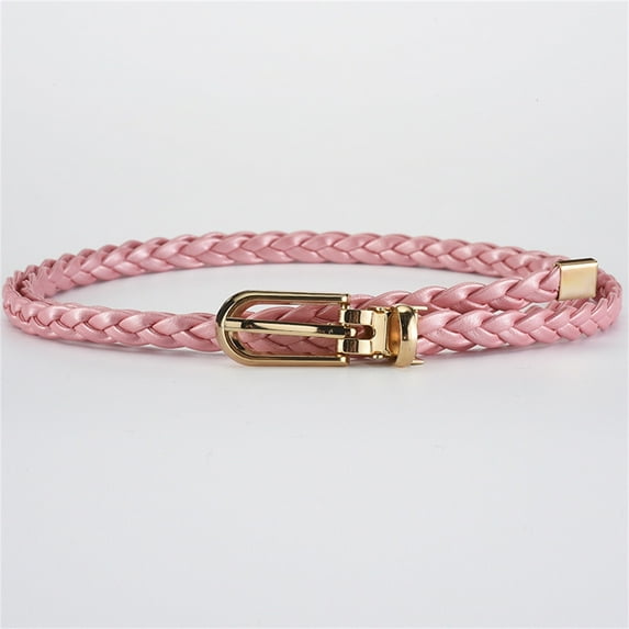 Leather Belts Women Braided Pu Leather Narrow Thin Buckle Strap Waist Belt All Waistband,Pink Polyester Belt