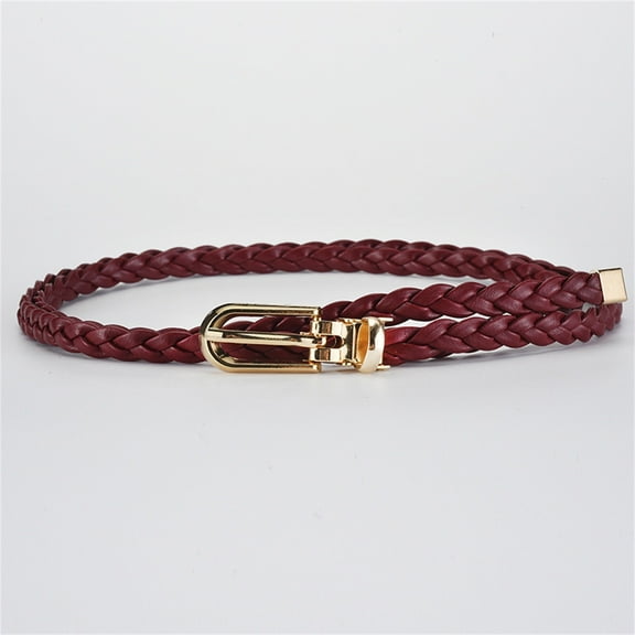 Leather Belts Women Braided Pu Leather Narrow Thin Buckle Strap Waist Belt All Waistband,Red Polyester Belt