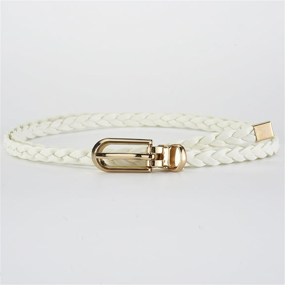Leather Belts Women Braided Pu Leather Narrow Thin Buckle Strap Waist Belt All Waistband,White Polyester Belt