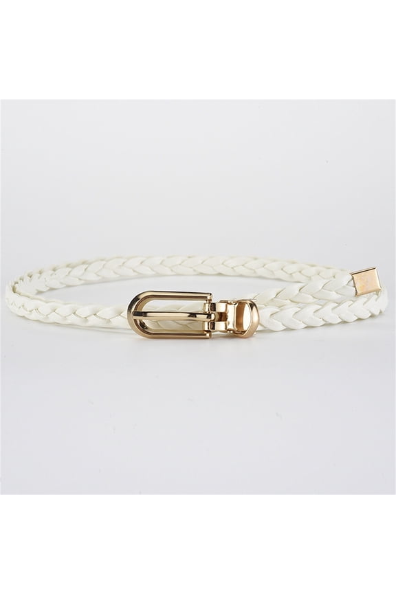 Leather Belts Women Braided Pu Leather Narrow Thin Buckle Strap Waist Belt All Waistband,White Polyester Belt