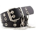 thumbnail image 1 of Leather Belts for Women, Double Grommet Belt Punk Studded Belt Rock Jeans Y2K Belt for Women Men, Womens Belts for Jean, Paired with Blouse, Dress, Black, 1 of 7