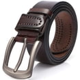 thumbnail image 1 of Leather Belts for Men 1.5" Brown 42 44 Designer Genuine Leather Suits Jeans Dress Duty Work Men's Leather Casual Belt, 1 of 6