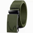 thumbnail image 1 of Leather Belts for Men Automatic Buckle Canvas Nylon Wave Embossed Metal Buckle Stretch Webbing Casual Outdoor Daily Belt Army Green L, 1 of 5