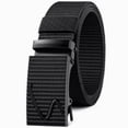 thumbnail image 1 of Leather Belts for Men Automatic Buckle Canvas Nylon Wave Embossed Metal Buckle Stretch Webbing Casual Outdoor Daily Belt Black L, 1 of 5