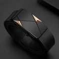 thumbnail image 1 of Leather Belts for Men Automatic Buckle Leather Geometric Spliced Metal Buckle Matte Strap Business Daily Versatile Waist Accessory Gold 120cm, 1 of 6