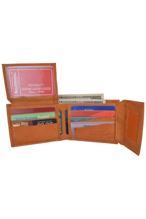 Leather Bifold Wallet with Hook and Loop Closure and Flap up Id Window 2033 CF