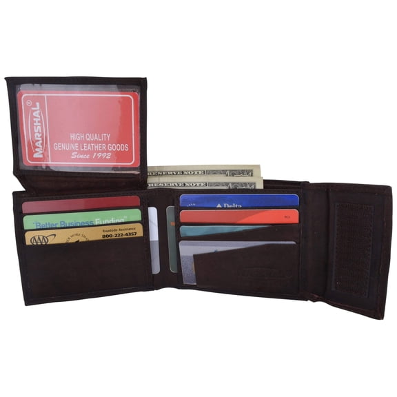 Leather Bifold Wallet with Hook and Loop Closure and Flap up Id Window 2033 CF