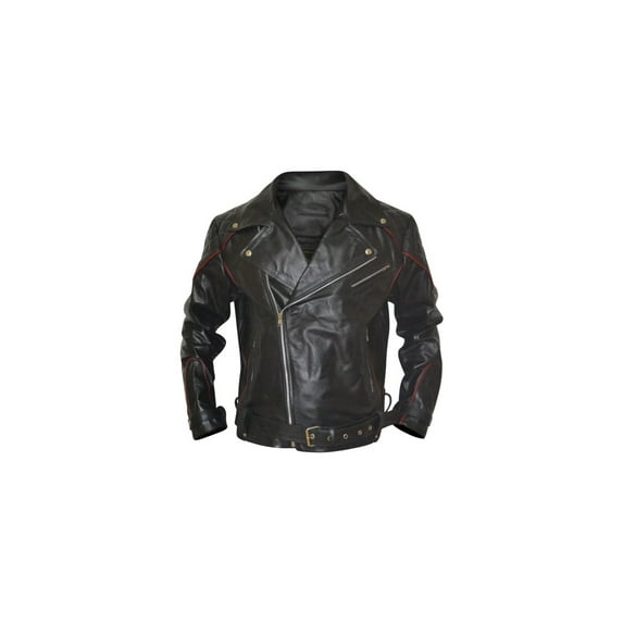 Leather Biker Jacket Black With Red Piping Design SouthBeachLeather