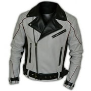Leather Biker Jacket With Red Piping Design