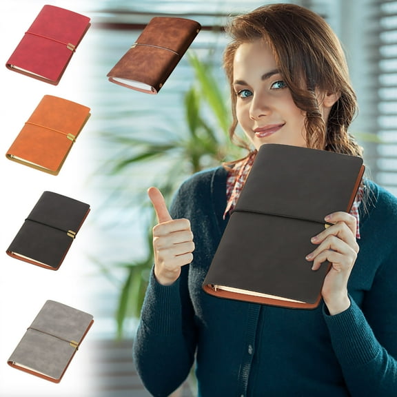 Leather Binder Notebook – Loose Leaf Diary | Replaceable Paper, Elastic Strap, Metal Rivet, Soft Cover, Heavy Paper | A5 | 5 x 8.3 in | 180° Layout