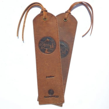 Leather Bookmark Handmade with Mountain Design - 2 Genuine Leather Book Marks - Perfect Bookmarks for Men Women and Kids | Great Book Lovers Gift for Bookworms Writers Friends and Family
