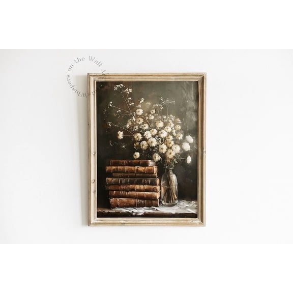Leather Bound Books Wall Art Print, Vintage Academia Decor