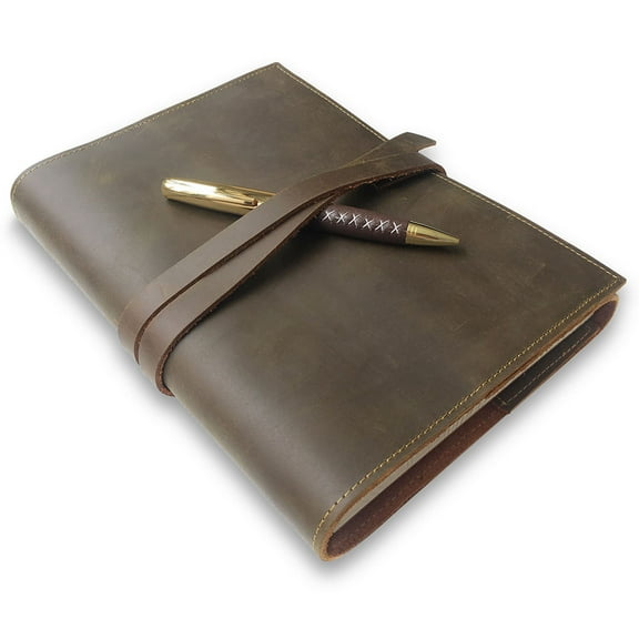 Leather Bound Journal for Men and Women, Handmade Gift Set with Refillable Journal and Stylish Pen, Vintage Notebook, Sketchbook, Planner and Diary (240 Plain Page Notepad) (8.8x6.5")