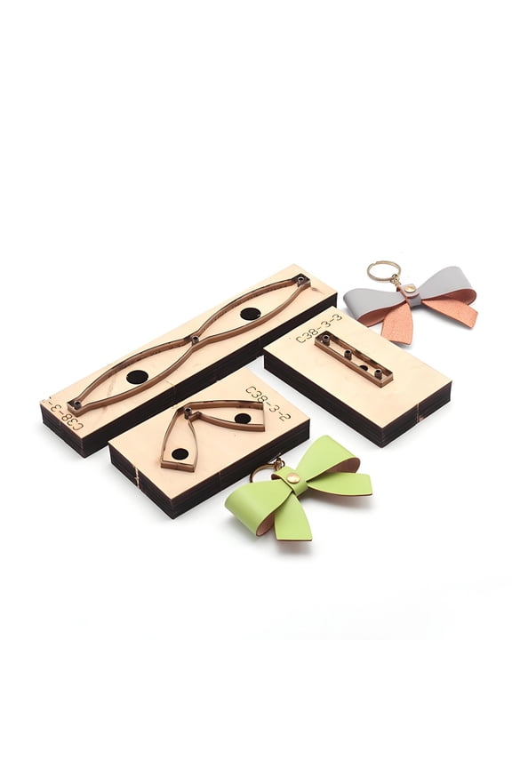 Leather Bow Cutting Die Mold Japanese Steel Wooden Punch Cutter for DIY Leathercraft Keychains & Decorative Straps, 3-Piece Set (8.56 cm)