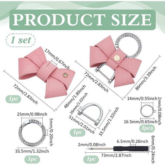 Leather Bowknot Keychain Pearl Pink Bow Keychain for Woman with Screwdriver Zinc Alloy Rhinestone Key Rings PU Pendant Decorations Key Rings Making Kit for Backpack
