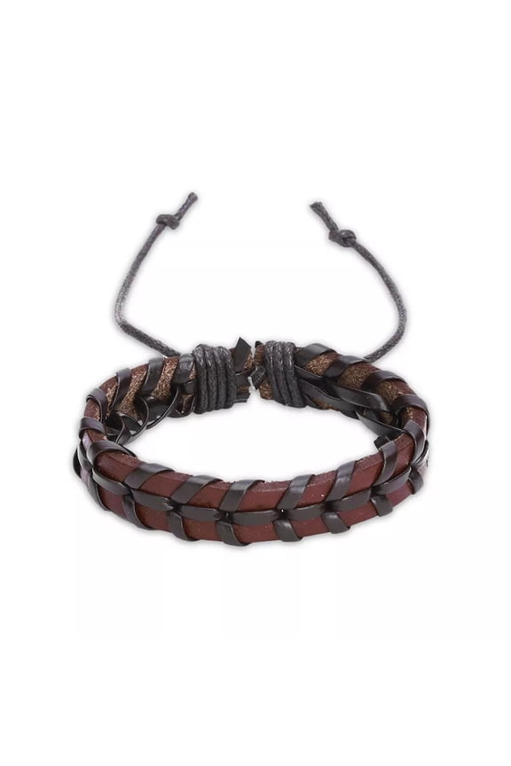 Leather Bracelet Adjustable Size Handmade 14Mm Black Brown Lace Up Clasp L474
