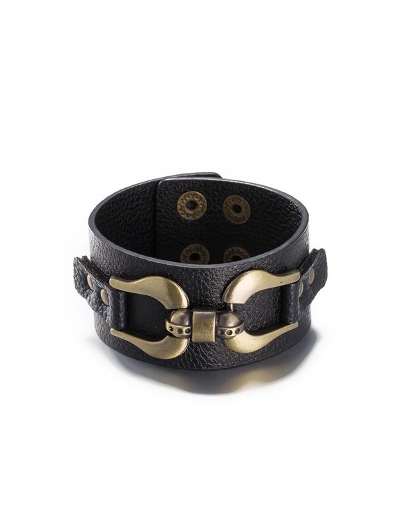 Leather Bracelet Black 9 Inchs 36mm push button L455