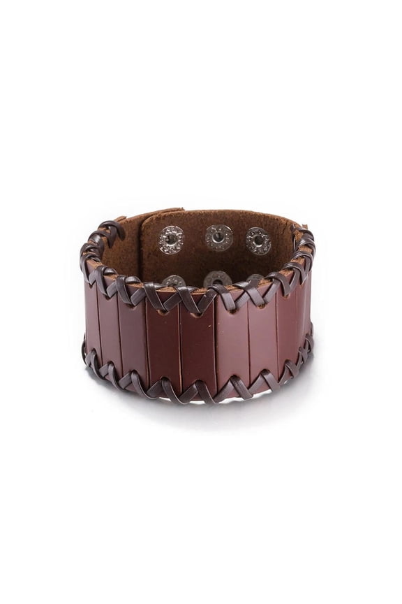 Leather Bracelet Brown 9.5 Inches 38mm Push Button L447