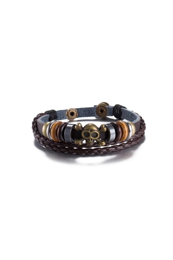 Leather Cross Skull Bracelet Silver 8.5 Inches 20mm Push Button L442