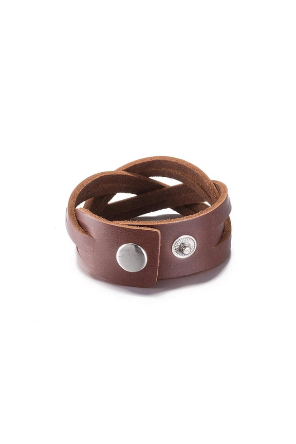 Leather Bracelet Brown 8 Inches 24MM Push button L458