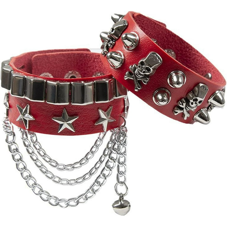 Leather Bracelet Combo Metal Star & Spike Inlay Grunge Leather Bracelet Combo Metal Star & Spike Inlay Grunge