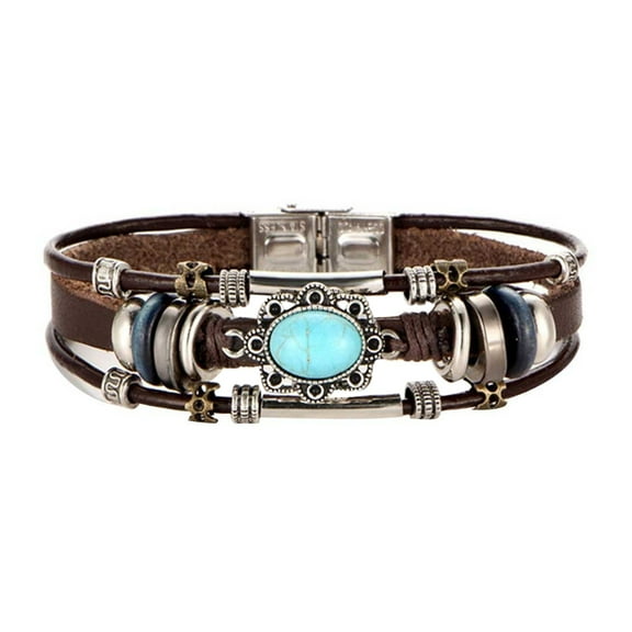 Leather Bracelet Creative Retro Punk Wind Inlaid Oval Turquoise Leather Bracelet