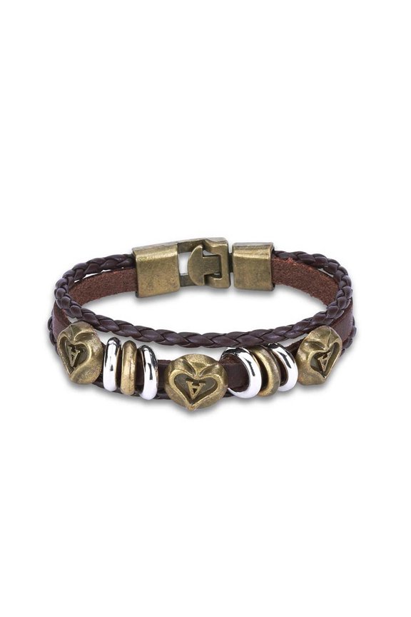 Leather Heart Bracelet Handmade 7.5 Inches 17mm Hook L492