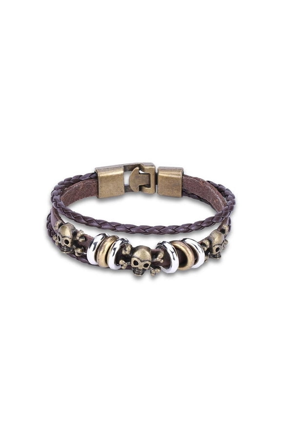 Leather Cross Skull Bracelet Handmade 8 Inches 16mm Hook L489