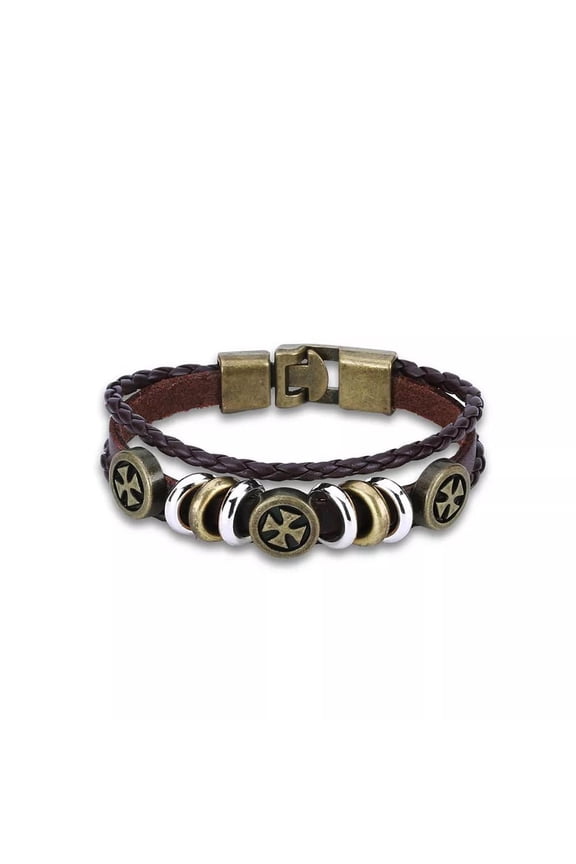 Leather Cross Star Bracelet Handmade 8 Inches 18mm Hook L488