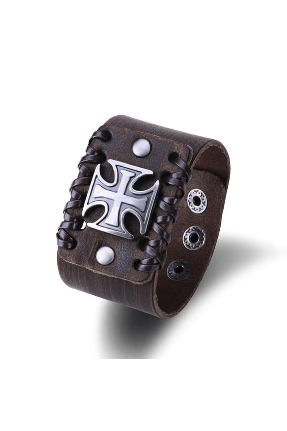 Leather Bracelet Handmade Black Brown 9 Inches 44Mm Button Clasp L522