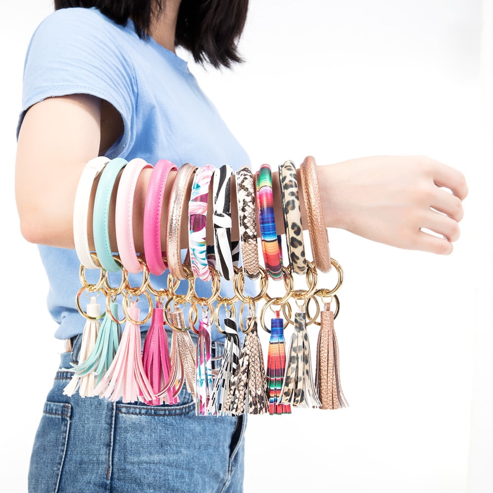 Leather Bracelet Key Ring Bangle Keyring, Tassel Ring Key Ring Keychain ...